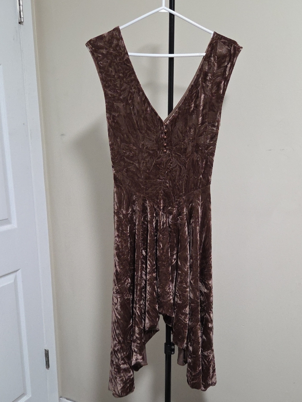 silence + noise Brown Crushed Velvet Asymmetrical Dress